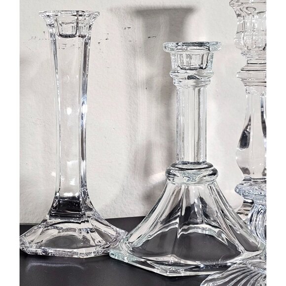 vtg assorted crystal candlesticks lot/5 taper glass holders wedding decor tables - Picture 6 of 6